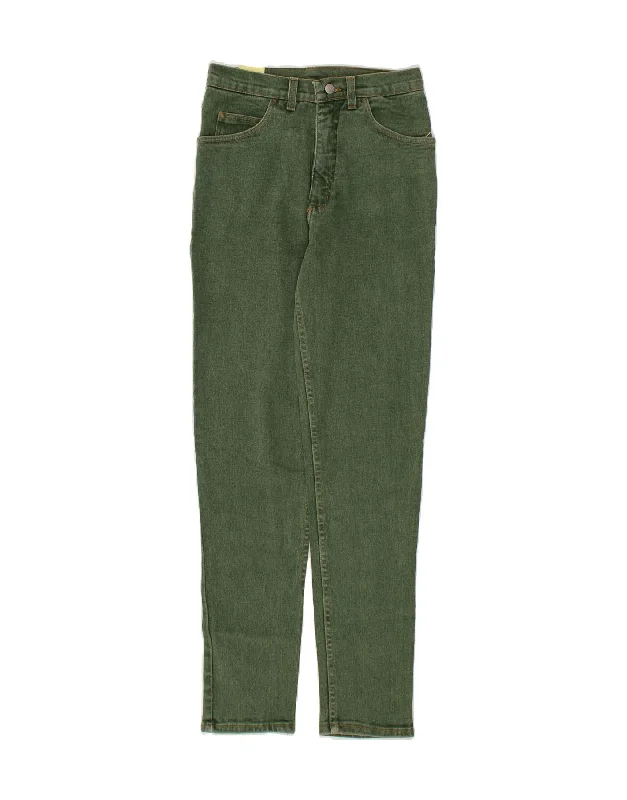 RIFLE Womens High Waist Jeans W29 L30 Green Cotton Stylish Paperbag Waist Denim