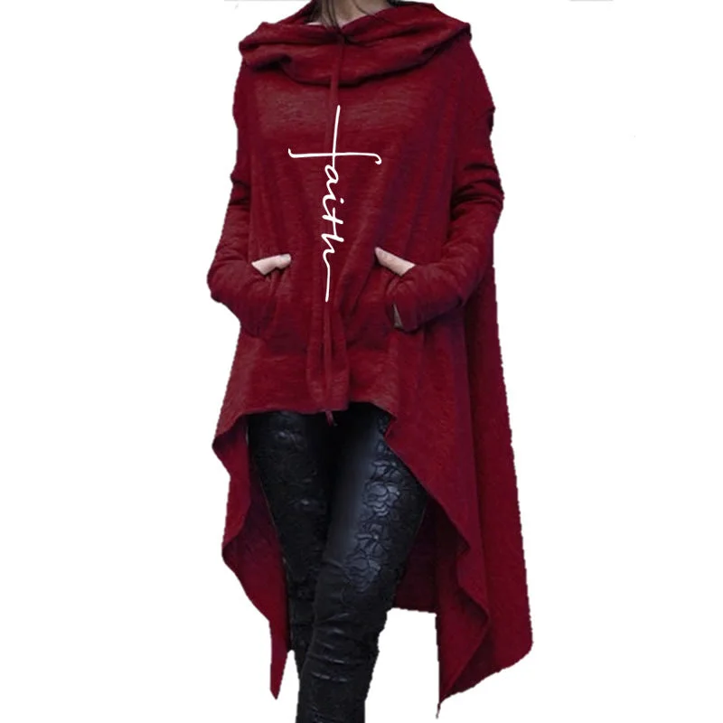 Long embroidered cloak hooded sweater Open Front Closed Front Wrap Front