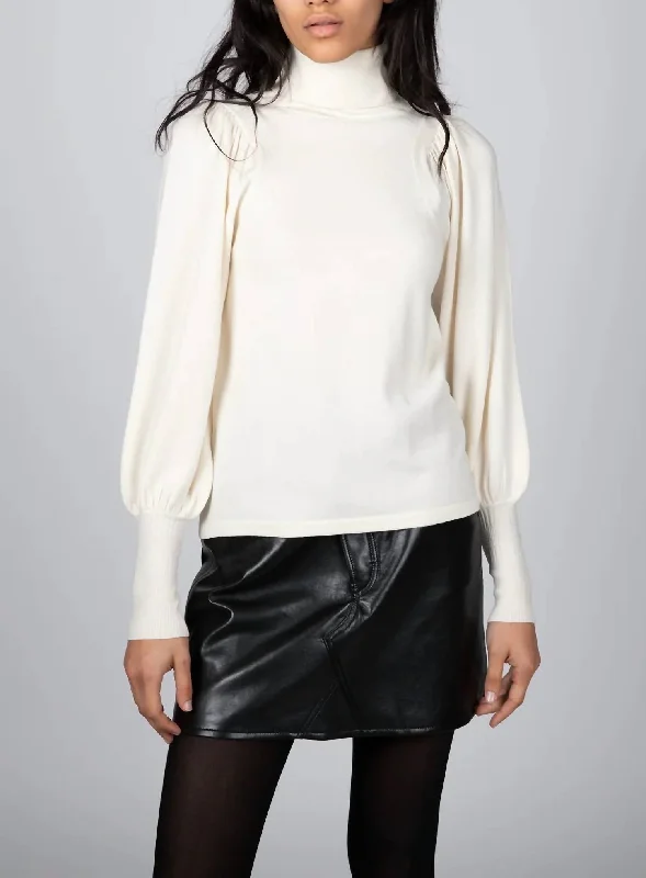 Dewi Turtleneck Sweater in Ivory Real Fur Shearling Chenille