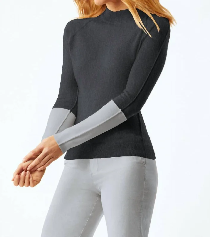 Reglan Sleeve Sweater In Charcoal Toggled Drawstring Belted