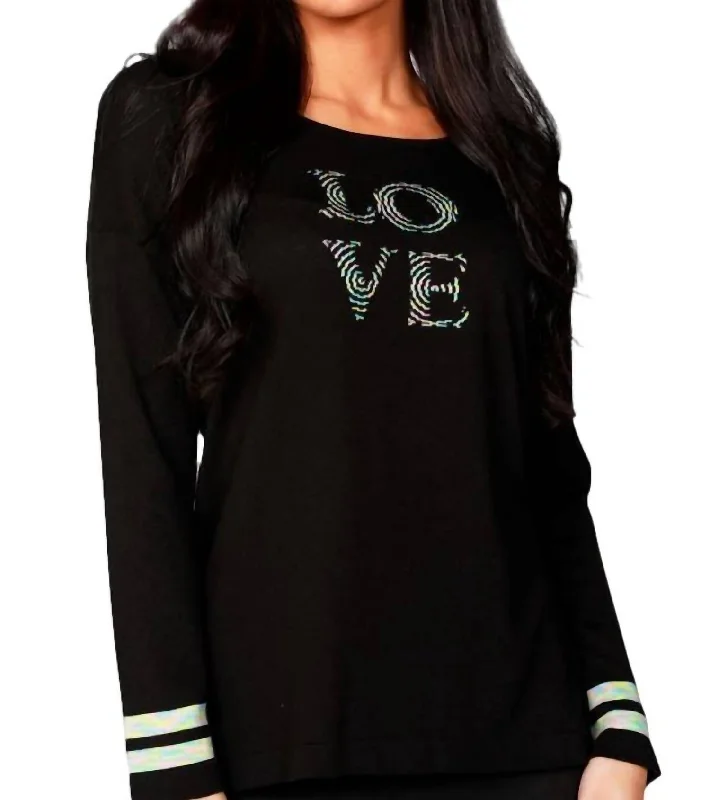 3/4 Love Crew Sweater In Black/multi Seamless Knitted Crochet