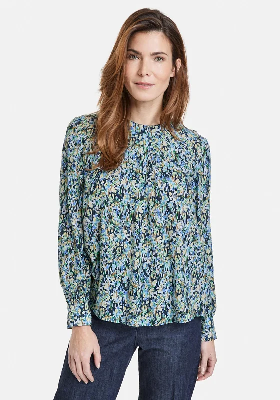 Gerry Weber Abstract Balloon Sleeve Blouse, Blue Multi Feminine Ruffle Blouse