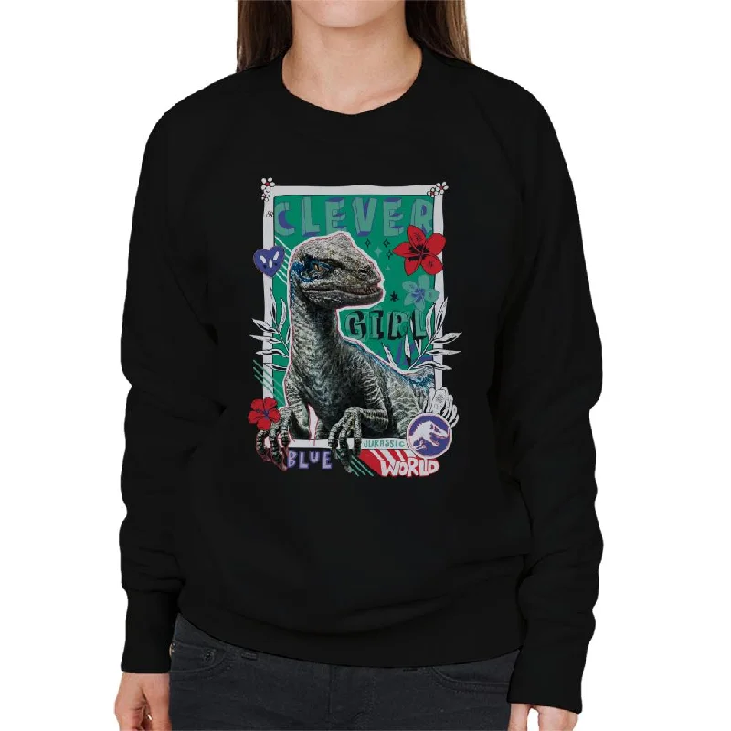 Jurassic Park Clever Girl Blue Floral Border Women's Sweatshirt Hoodie with Zipper Versatile Modern