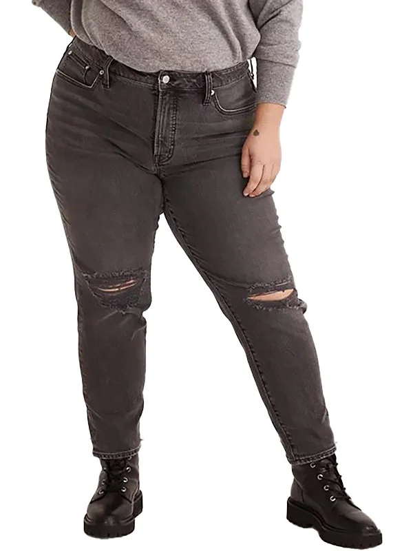 Plus Womens High-Rise Destroyed Skinny Jeans Stylish Slim Fit Denim