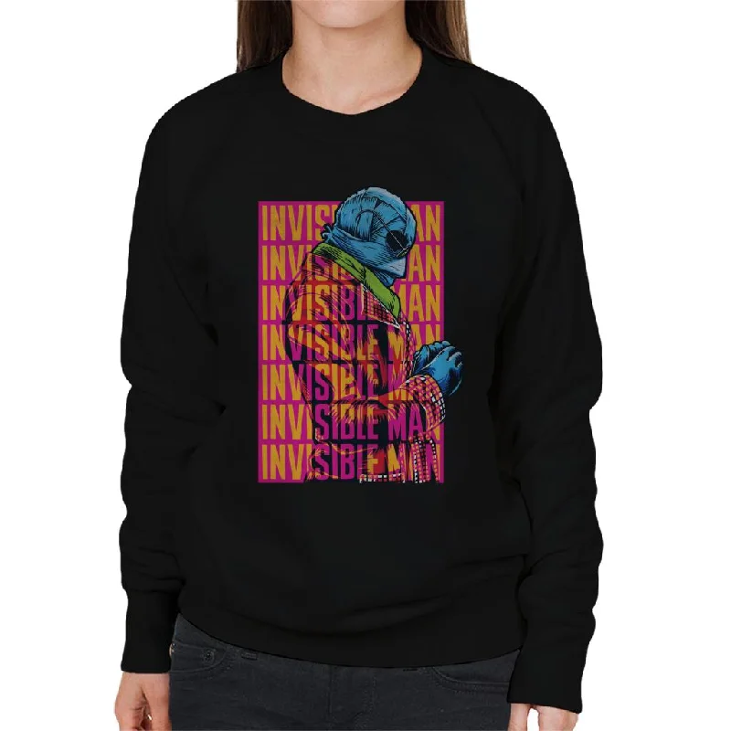 The Invisible Man Silhouette Multi Logo Women's Sweatshirt Hoodie with V-Neck Classic Versatile