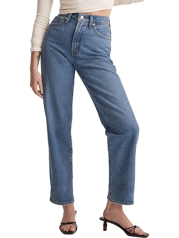 The Perfect Vintage Womens High-Rise Distressed Straight Leg Jeans Cozy Wide-Legged Jeans