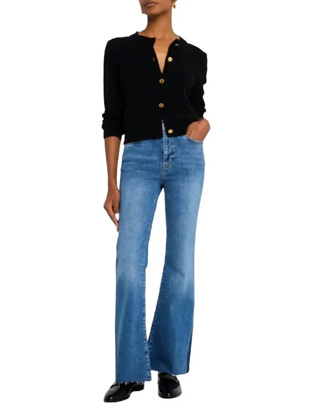 Le Easy Flare Raw Fray Outseam Insert Jeans In Mermaid Cozy Wide-Legged Jeans