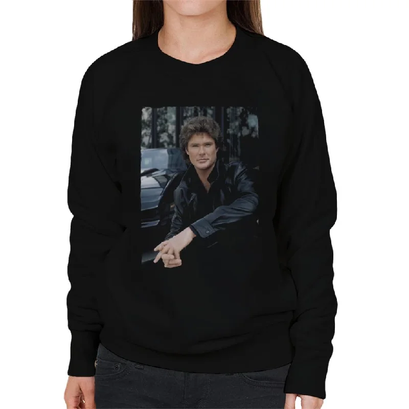 Knight Rider Michael Knight Headshot Women's Sweatshirt Hoodie with Hem Fringe Bohemian Relaxed