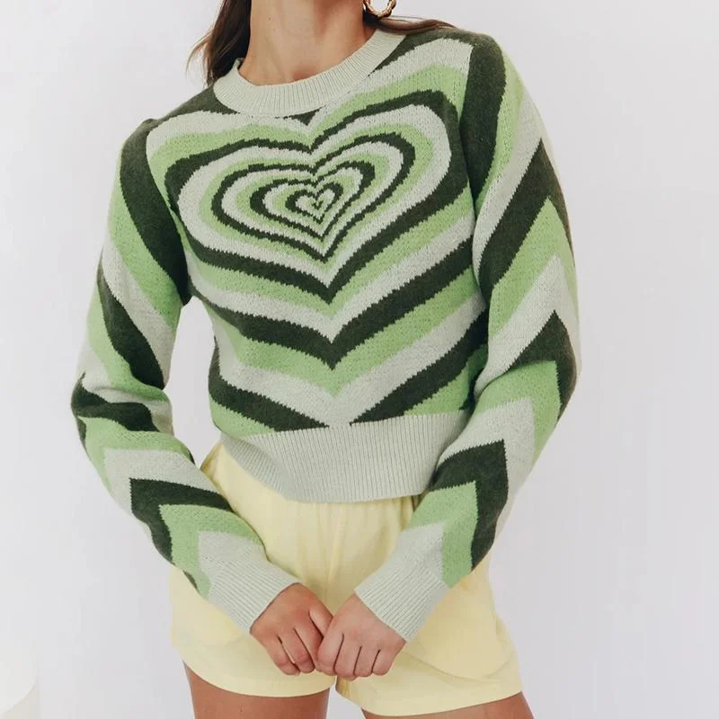 Heart Slim Long Sleeve Jumper Knitwear Neon Metallic Matte