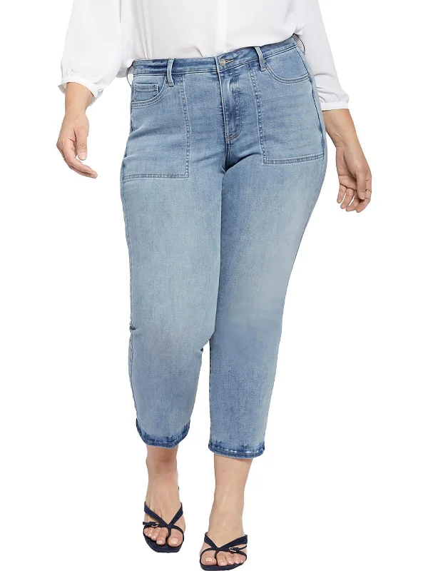 Plus Piper Womens Lift Tuck Technology Relaxed Ankle Jeans Trendy Wide-Leg High-Waist Denim