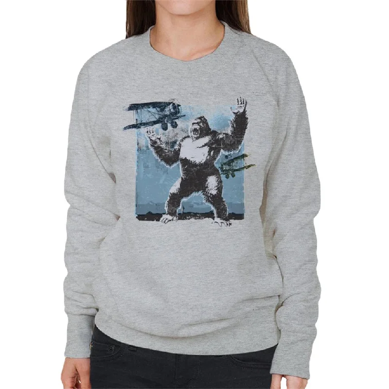 King Kong Being Attacked By Biplanes Women's Sweatshirt Hoodie Jacket Zipper Layering