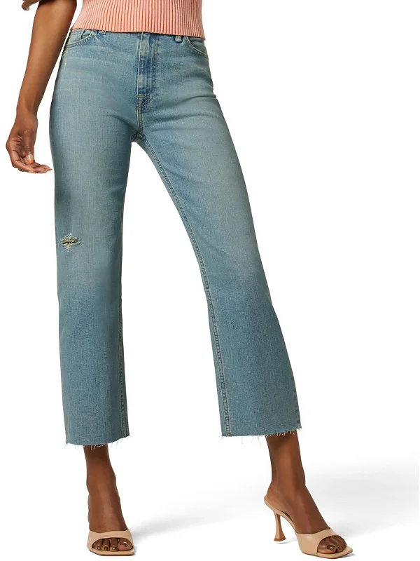 Womens High-Rise Distressed Wide Leg Jeans Cozy Stretch High-Waist Jeans