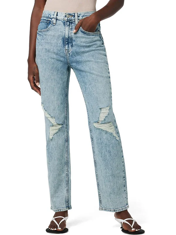 Jade Womens High Rise Distressed Straight Leg Jeans Casual High-Waisted Bootcut Jeans