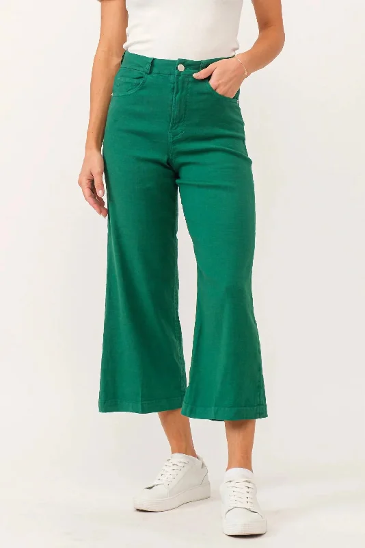 Audrey Galapegos Linen Cropped Jeans In Green Casual Distressed Denim Jeans