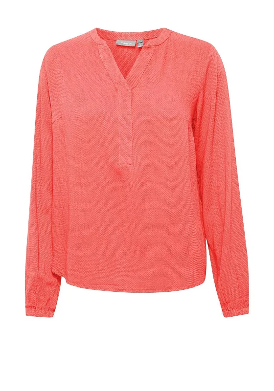 Fransa Waffle Textured Pattern Blouse, Coral Soft Knit Blouse