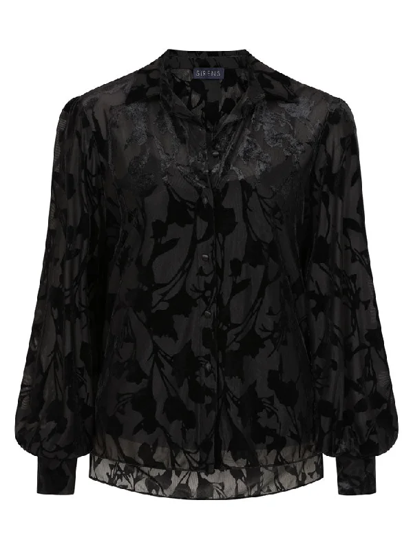 Sirens Penny Blouse Black Burnout Business Casual Blouse