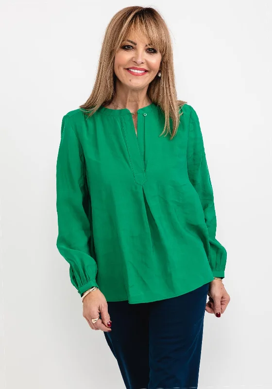 Street One Round Neck Blouse, Brisk Green Lightweight Linen Blouse