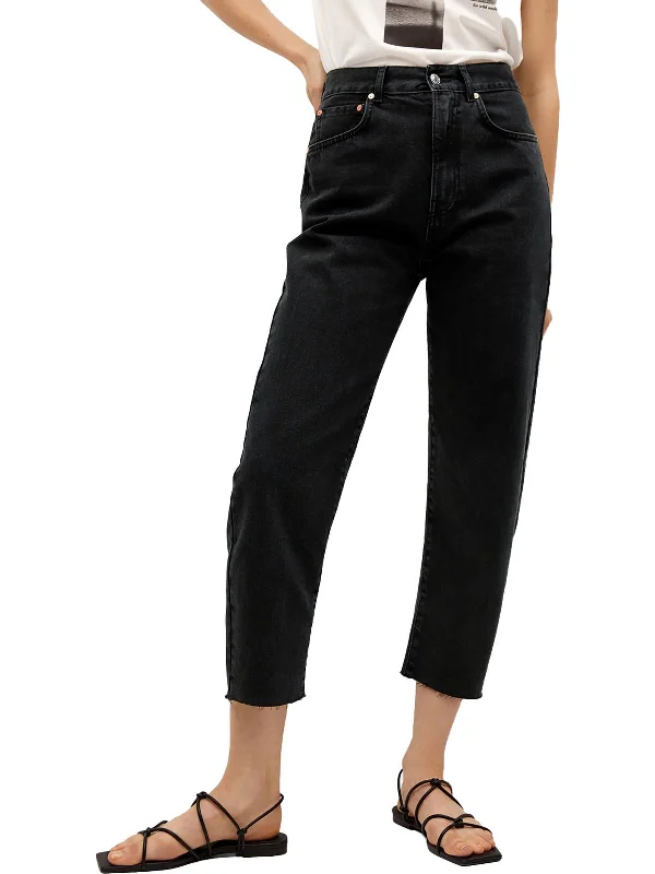 Womens High Rise Cropped Ankle Jeans Cozy Relaxed Fit Denim Jeans