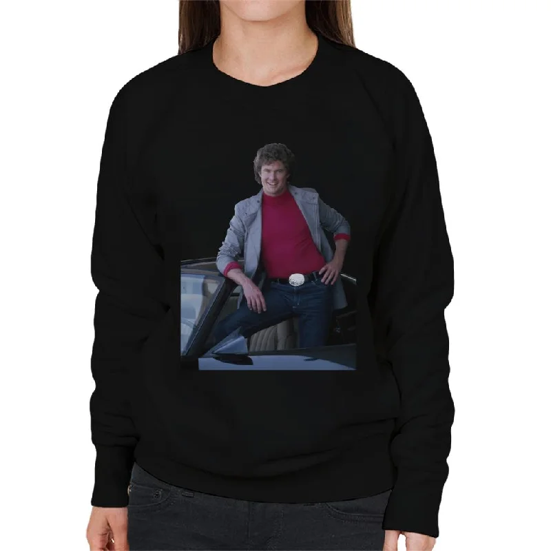 Knight Rider Michael Knight Posing In KITT Women's Sweatshirt Hoodie with Stripes Bold Sporty