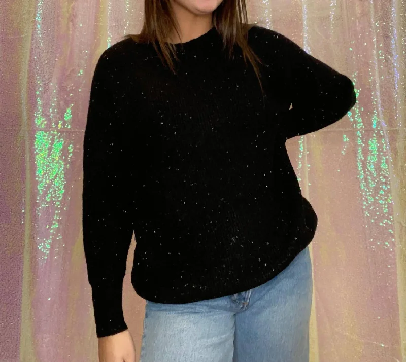 Starry Night Crew Neck Tunic Sweater in Black Rayon Fabric Velvet Fabric Corduroy Fabric