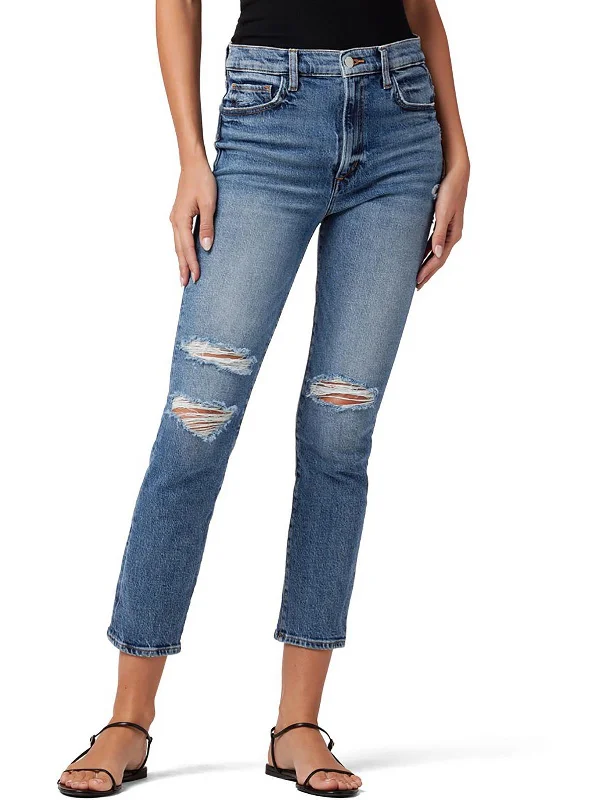 The Luna Womens High-Rise Crop Cigarette Jeans Chic Cropped Jeans