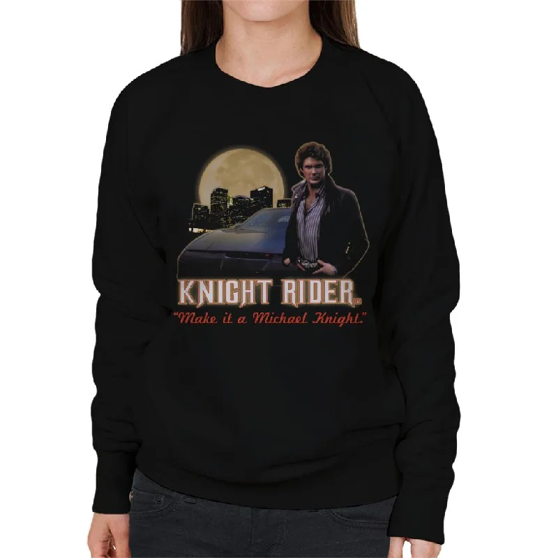 Knight Rider Make It A Michael Knight Women's Sweatshirt Hoodie with Snap Buttons Easy Quick