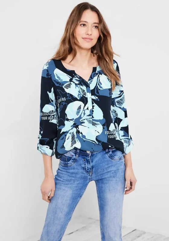 Cecil Tropical Floral Blouse, Navy & Blue Puff Sleeve Blouse