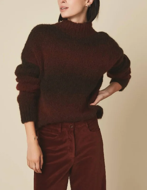 Mylow Gradient Pullover Sweater in Rust/Brown Terry Terry Cloth Terry Knit