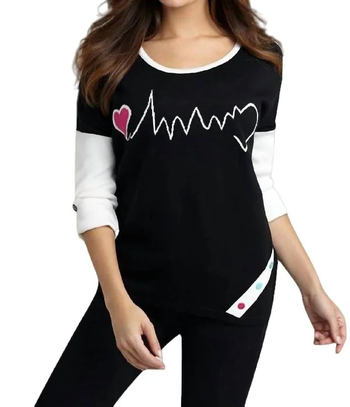 Heartbeat Graphic Sweater In Blackwhite Mesh Sweater Canvas Denim