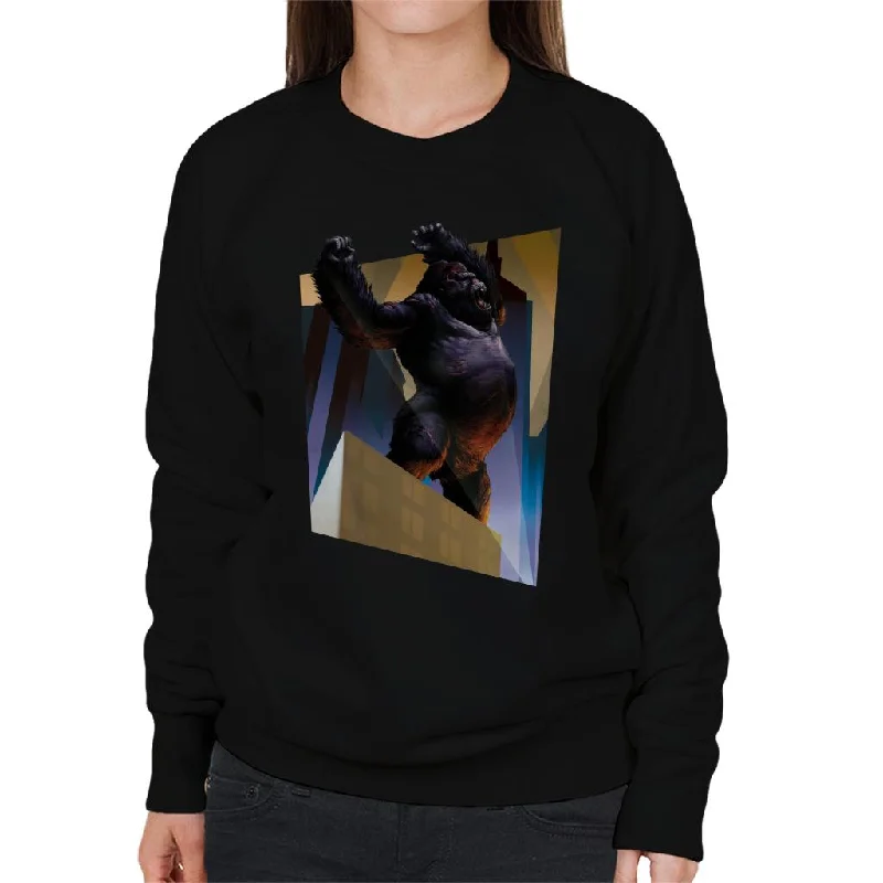 King Kong City Lights Roaring Rage Women's Sweatshirt Hoodie with Magnetic Closure Innovative Modern