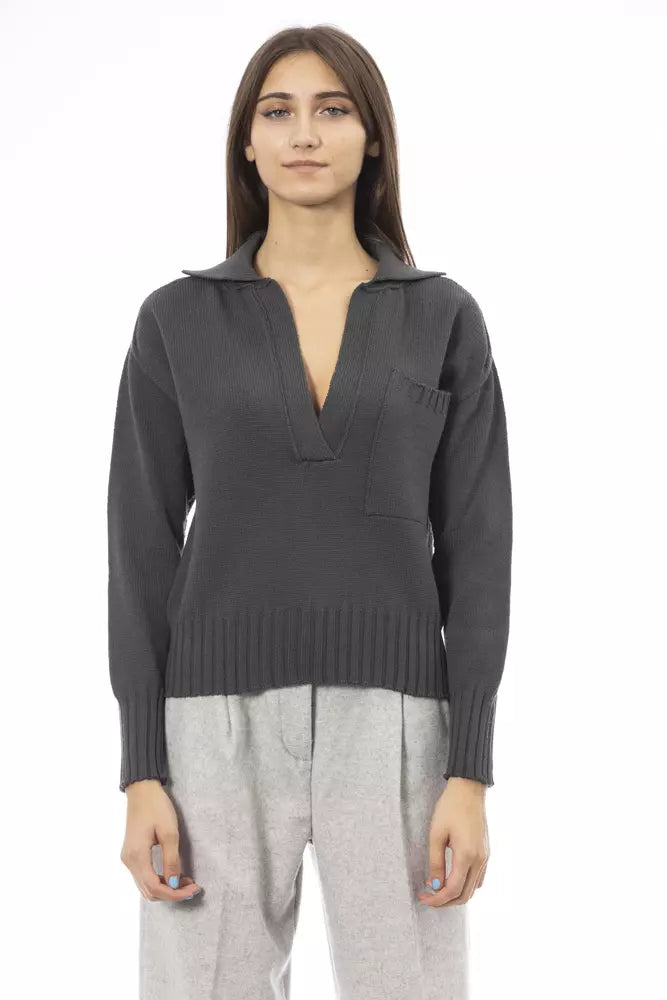 Alpha Studio  Wool Women's Sweater Notch Collar Peter Pan Collar Cowl Neck