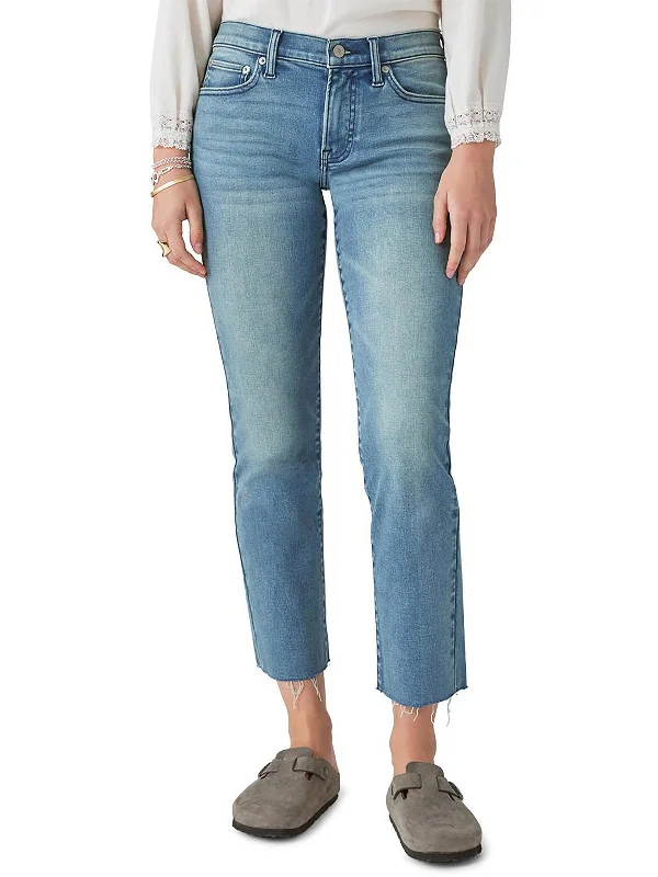 Sweet Womens Mid-Rise Raw Hem Cropped Jeans Chic Vintage-Inspired Denim Jeans