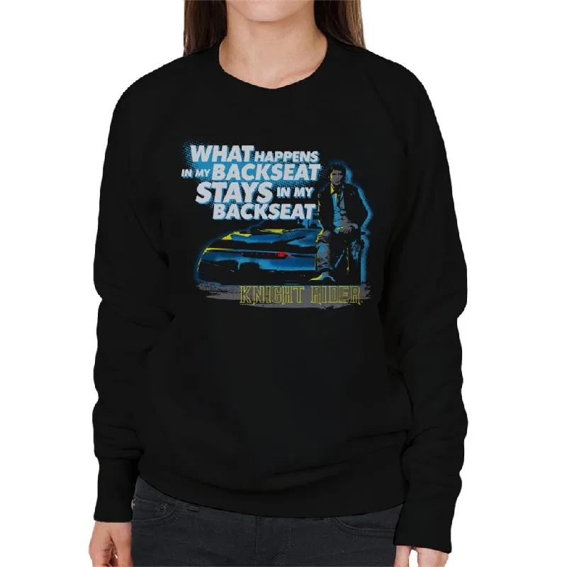 Knight Rider What Happens In My Backseat Stays In My Backseat Women's Sweatshirt Hoodie with Hem Raw Edge Edgy Unfinished