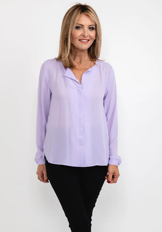 B.Young Open Collar Blouse, Lilac Feminine Puff Blouse