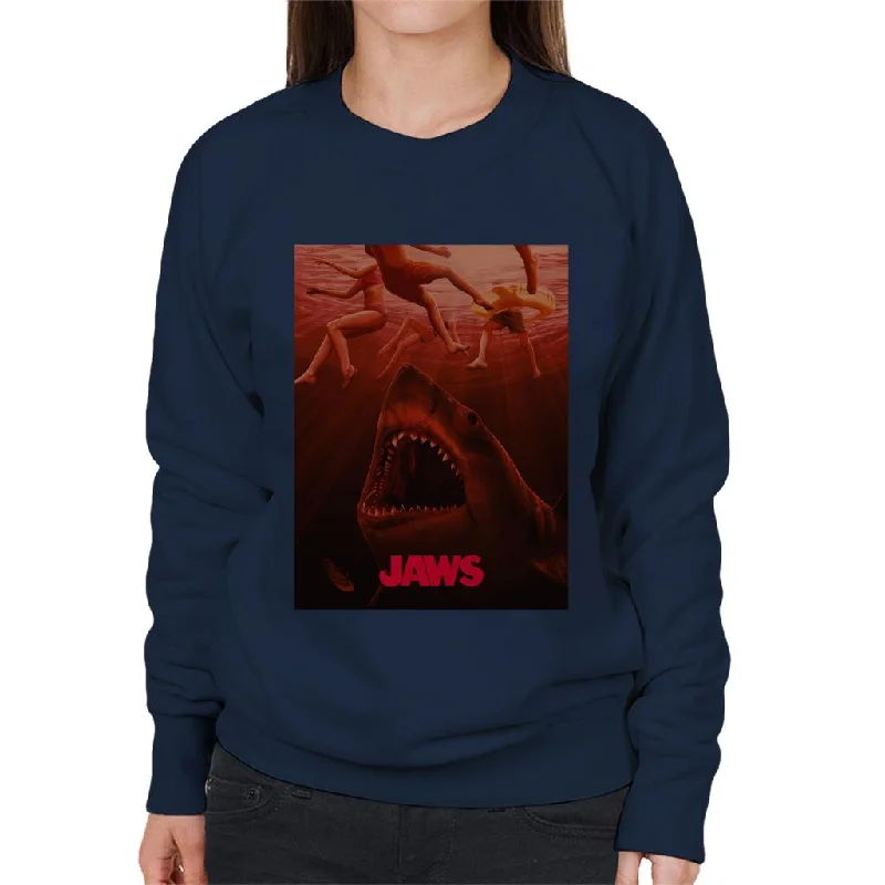 Jaws Under The Water Women's Sweatshirt Hoodie with Contrast Stitching Detailed Premium