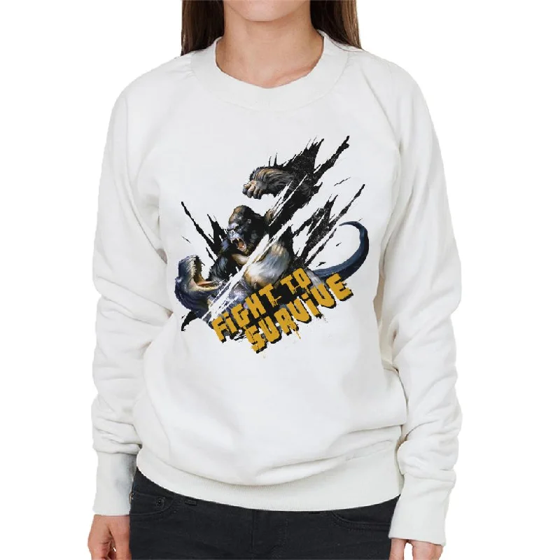 King Kong Vs T Rex Fight To Survive Women's Sweatshirt Hoodie with Strings Custom Fit Adjustable