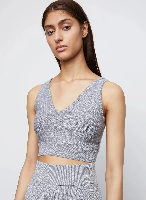 Stella V Neck Sweater Tank in Silver Hooded Caped Shawl Collar