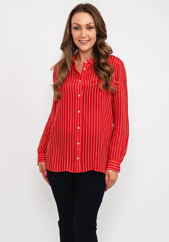 Tommy Hilfiger Womens Stripped Rope Print Blouse, Red Subtle Shimmer Blouse