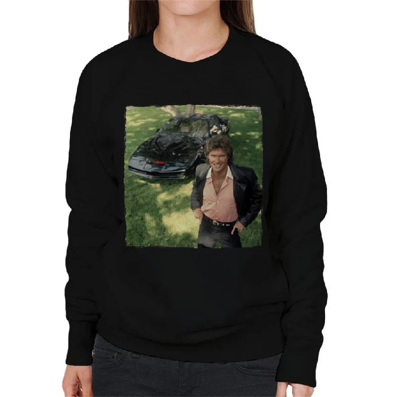 Knight Rider Michael Knight Smiling With KITT Women's Sweatshirt Hoodie with Mesh Breathable Sporty