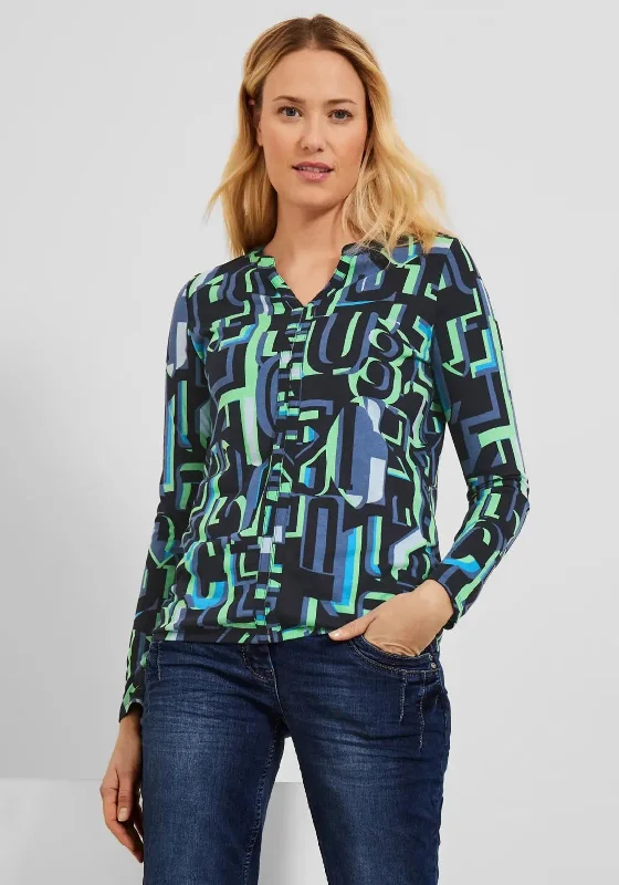 Cecil Letter Print Blouse, Deep Blue Multi Feminine Satin Blouse