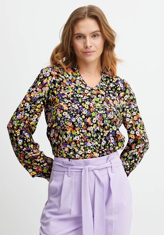 B.Young Bright Floral Print Blouse, Multi Frilled Cuff Blouse