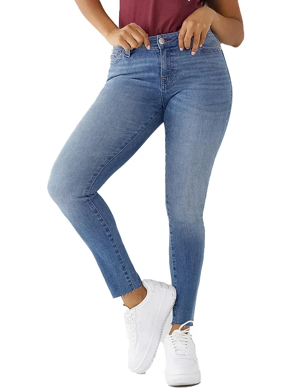 Jennie Curvy Womens Mid-Rise Medium Wash Skinny Jeans Trendy Acid Wash Skinny Jeans