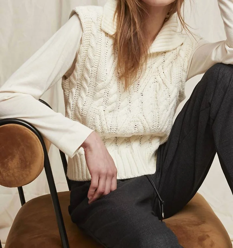 Sweater With Knit Sleeves In Ivory Layered Multi-layer Single Layer