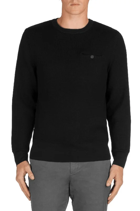 Coolidge Wool Crew Neck Sweater in Black Striped Floral Plaid