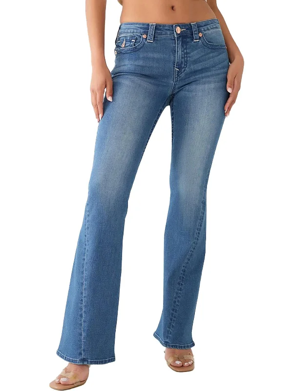 Joey Womens Mid-Rise Medium Wash Flare Jeans Classic Button Fly Jeans