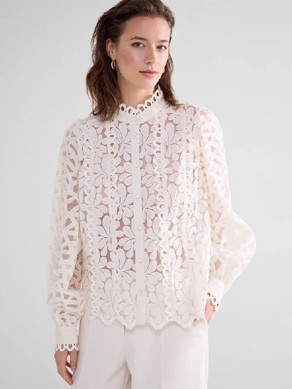 Summum Organza Lace Blouse Ivory Playful Puff Blouse