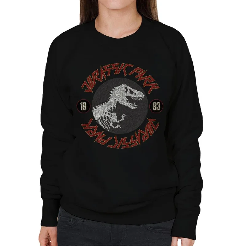 Jurassic Park Classic Logo Rock Inspired Text Women's Sweatshirt Hoodie with Stripes Bold Sporty