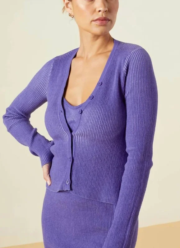 Sweater Rib Fitted Cardigan In Aster Purple Modern Contemporary Chic