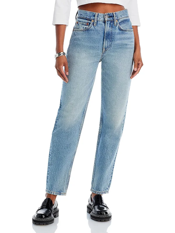 Womens High Rise Medium Wash Tapered Leg Jeans Chic Vintage-Inspired Denim Jeans