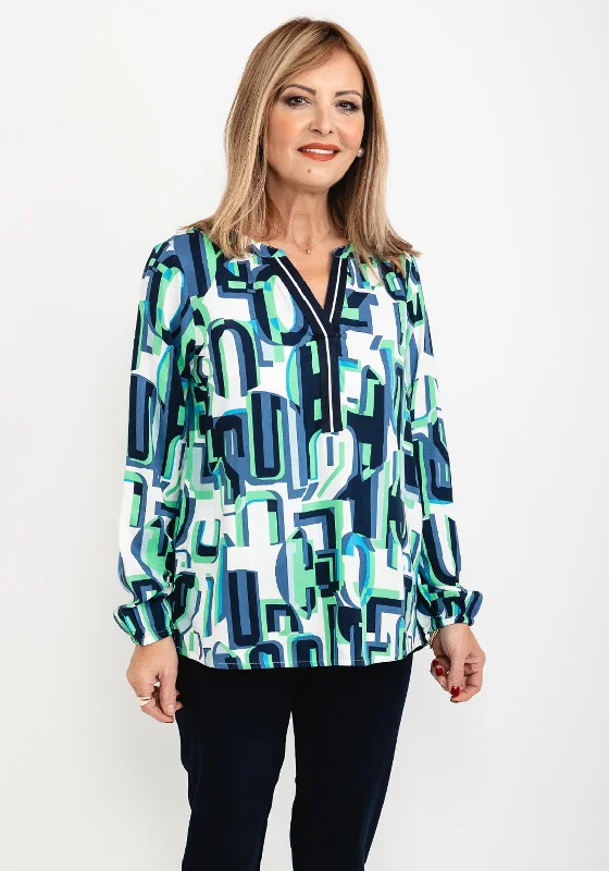 Cecil Modern Abstract Print Blouse, Vanilla Multi Classic Striped Blouse